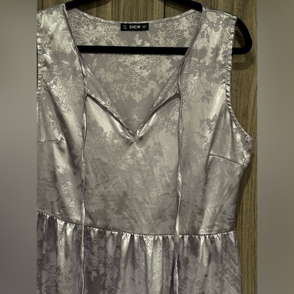 Tie Front Flounce Hem Jacquard Satin Dress - Picture 3 of 7
